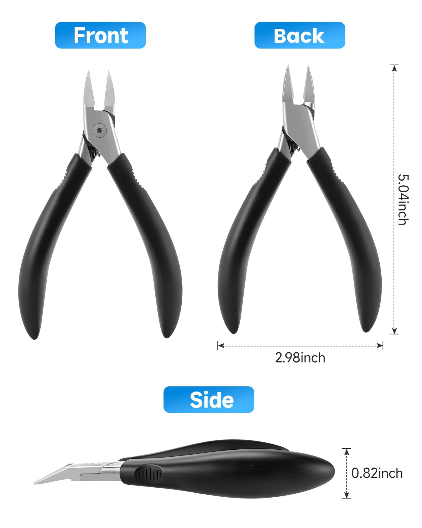 Tisojpod Nail Clippers,Toenail Clipper for Ingrown or Thick Toe Nails,Fingernail Clipper for Men Women Seniors with Stainless Steel Straight Blade Soft Handle Nail Cutter Black