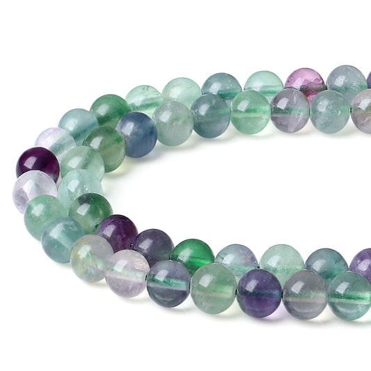 LAIDANLA Colorful Fluorite 8mm Natural Stone Beads Round Loose Gemstone Stone Beads for DIY Bracelet Necklace Earrings Jewelry Making Polishing Genuine Real Beading Crystal 96PCS 2 Strand 32"