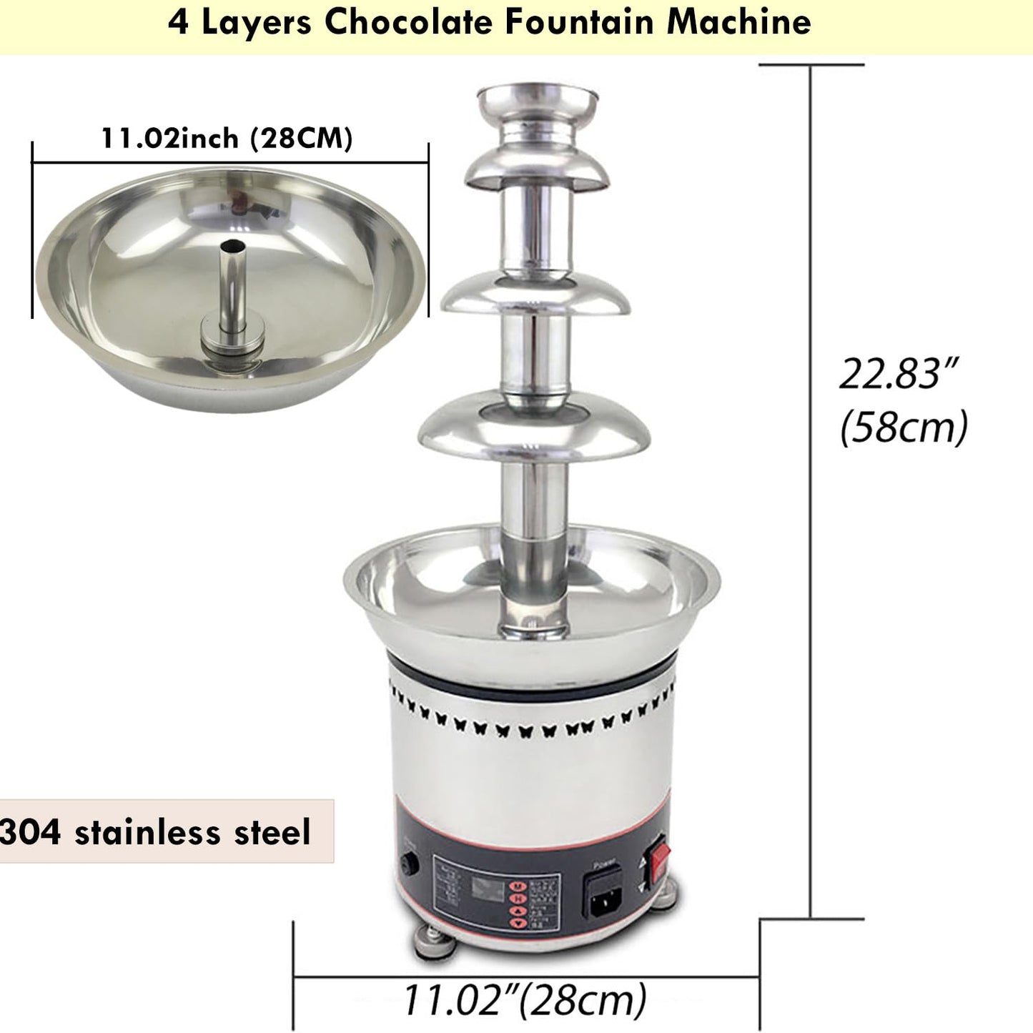 PreAsion Chocolate Fountain 110V Electric 4-Tiers Digital Chocolate Fountain Melting Machine Heating Fondue Fountain,3kg of chocolate