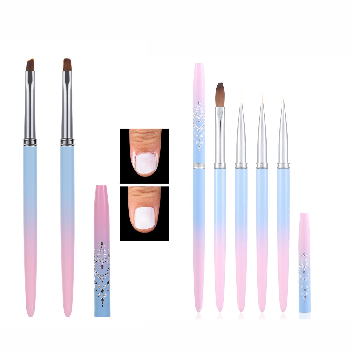 INENK 2PCS Round&Angled Nail Art Clean Up Brushes for OPI Nail Polish Remover Cleaning Polish Mistakes on the Cuticles + 4PCS Nail Liner Brushes for Nail Art and Designs