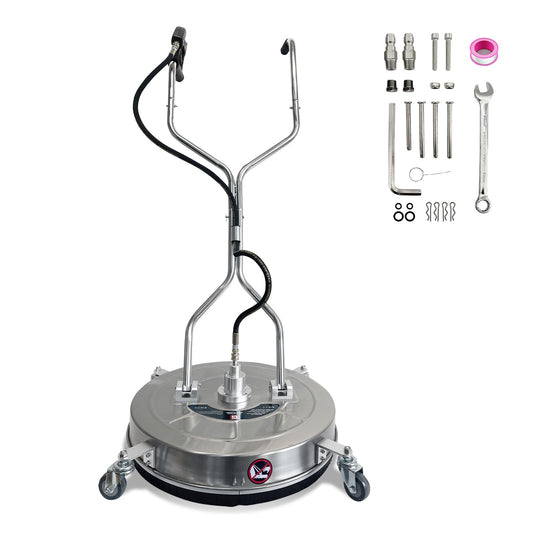 20" Pressure Washer Surface Cleaner with 4 Wheels - Stainless Steel Dual Handle Surface Cleaner 4600 Max PSI, 3/8" Connector & 1/4" Adapter Power Washer Floor Attachment,for Floor Driveway, Patio