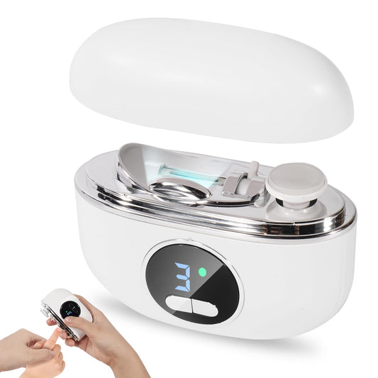 Electric Nail Clippers for Fingers and Toes, 3 in 1 Smart Nail Clipper Adjustable Speeds Rechargeable with Polishing LED Light for Seniors, Kids, Adults White