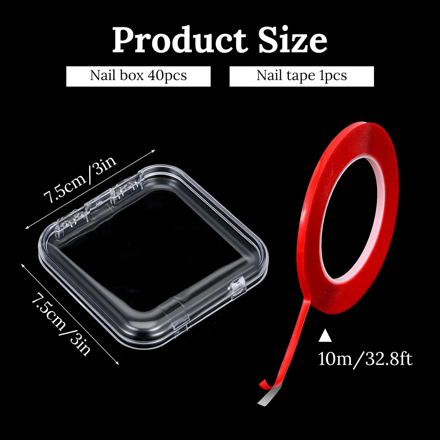 Molain 40 Pcs Clear Press on Nail Packaging Boxes Case with 10M Tape, Plastic Fake Nail Display Organizer Container for Storage Salon Business Jewelry 2.95x2.95 Inch