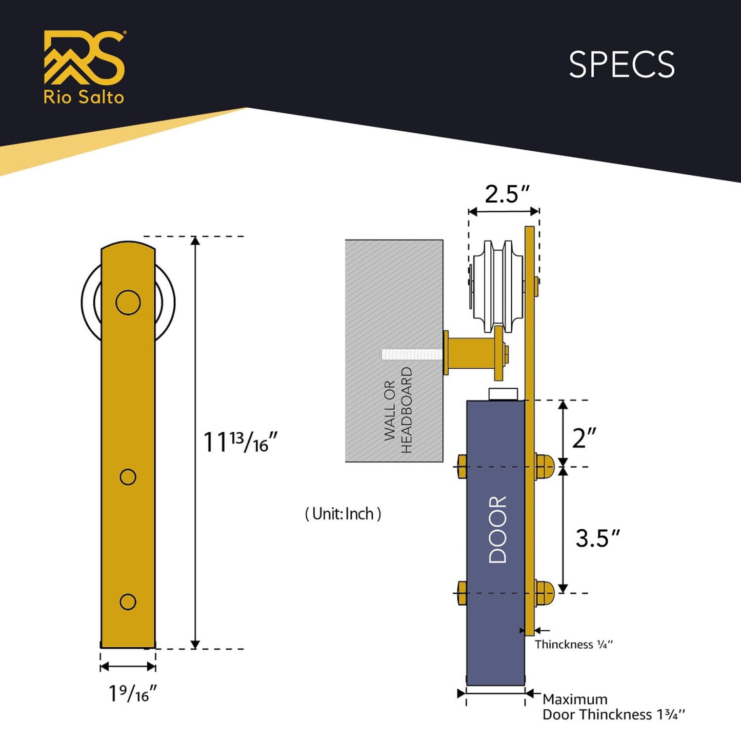Rio Salto Gold Barn Door Hardware Kit Length up to 6FT Sliding Door Hardware 72in Track Modern Barn Interior Gold Barn Luxury Brushed Brass Panel Hardware for 1 Door - 6ft - NO Door
