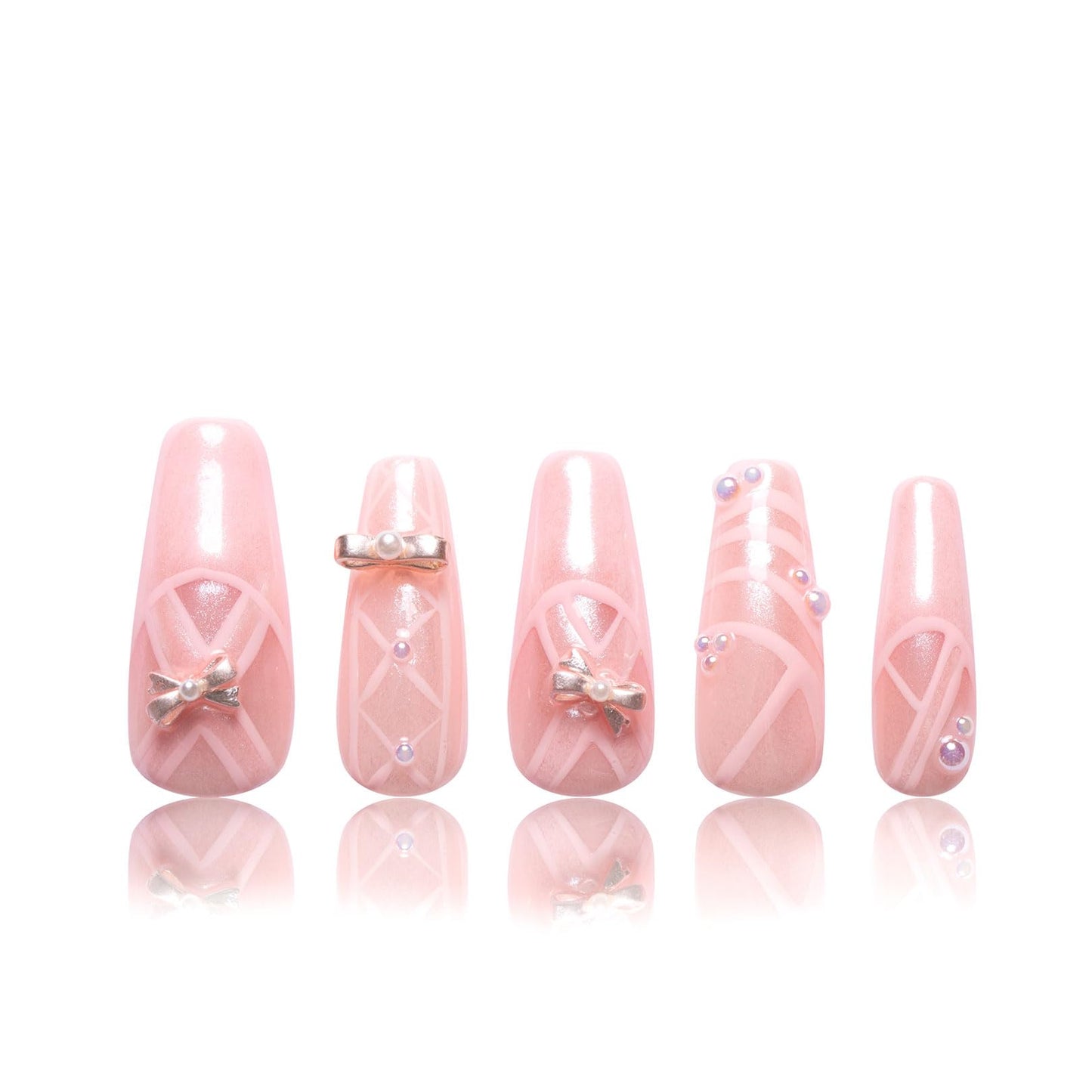 LOVFUL Press on Nails Tiptoe Ballet | Handmade with Full Covered Crystals | Reusable Full Cover Nails | Coffin Classic Regular 1.3 in | H291-L