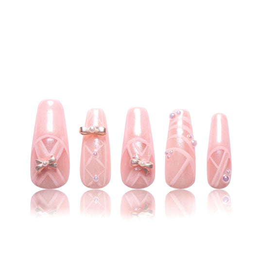 LOVFUL Press on Nails Tiptoe Ballet | Handmade with Full Covered Crystals | Reusable Full Cover Nails | Coffin Classic Regular 1.3 in | H291-L