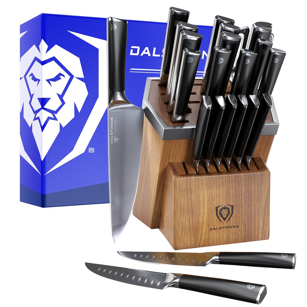 Dalstrong 24 Piece Block Knife Set - Vanquish Series - Stainless Steel Knife Set with Block & Kitchen Scissors - Forged High Carbon German Steel - Premium POM Black Handles - NSF Certified