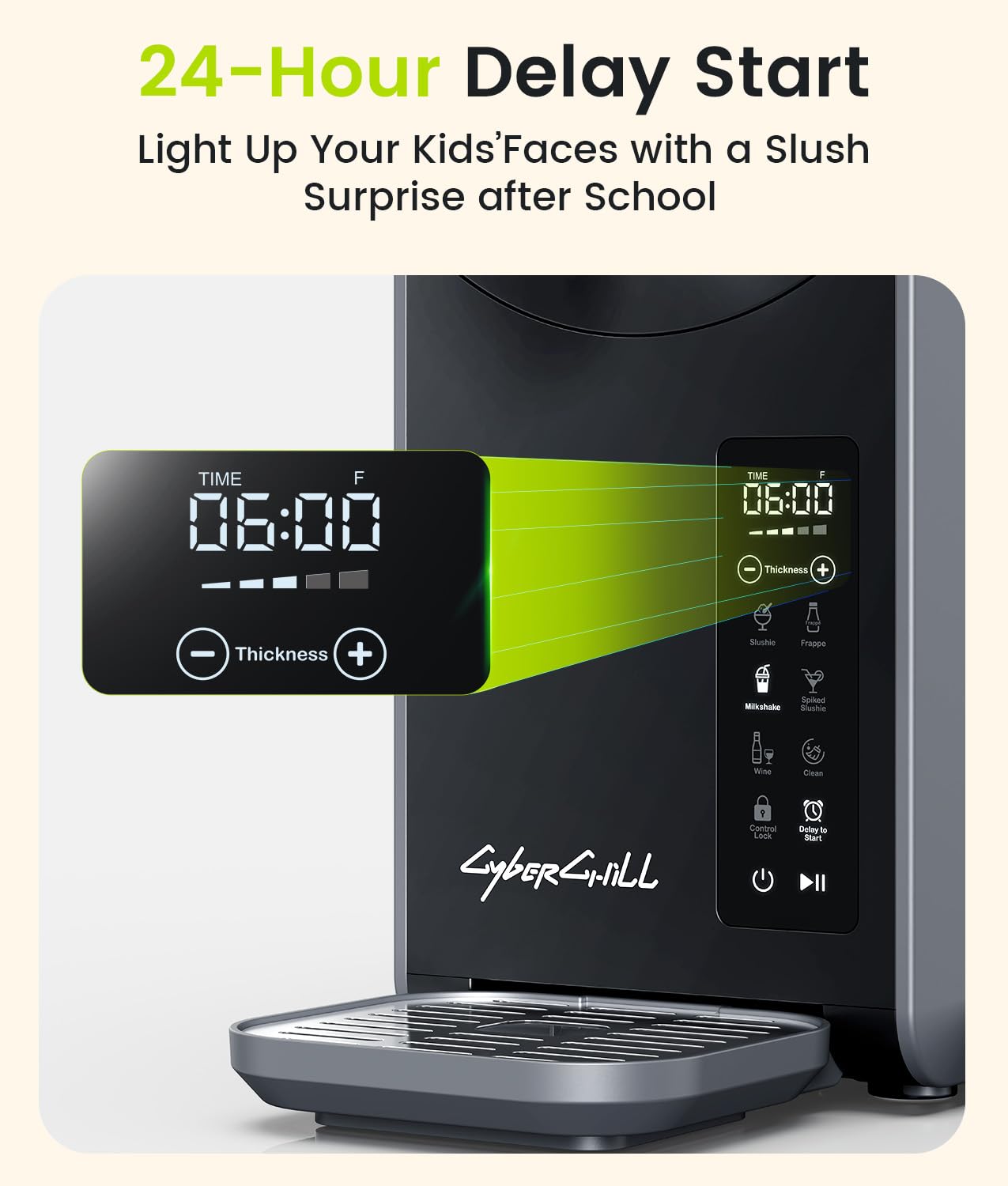 CyberChill Slushie Machine, Slushy Machine for Home with LED Display - 5 Preset Programs & 24H Delay Start&Freshness, No Ice Needed Frozen Drink Maker for Frozen Margaritas, Frappés & Ice Cream