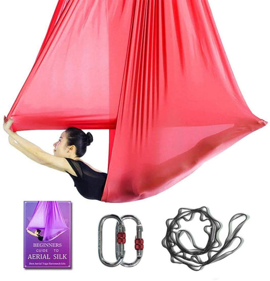 Aerial Yoga Hammock L:5M W:2.8M Aerial Pilates Silk Yoga Swing Set with 2000 Ibs Load Include Daisy Chain, Pose Guide