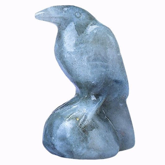 WUYOUSHI Natural Labradorite Crystal Raven Statue 2" Healing Crystal Handmade Sculpture Guardian Pocket Statues Reiki Meditation Office Home Decoration Gift