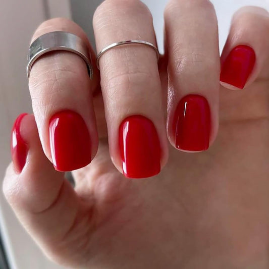 Stbisen True Red Press on Nails Short Square, Soft Gel Fake Nails Kit, Fashion Reusable Thick Natural Glue On Nails for Women Gift, Suitable for Work, Office Settings, and Everyday Wear, 30Pcs