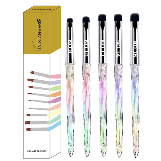 5Pcs Nail French Tip Brush Set, Gel Nail Brushes with Iridescent Gradient Handle, Professional French Manicure Brushes for Gel Polish Petal Texture & Nail Edge Detailing Salon DIY