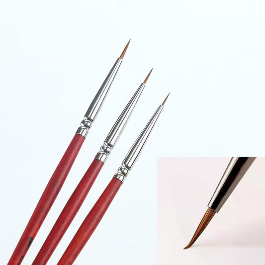 Nail Art Brush Set, Red Handle with Black Ferrule, Fine Tip Detail Brushes for Nail Design and Decoration 3 PACK