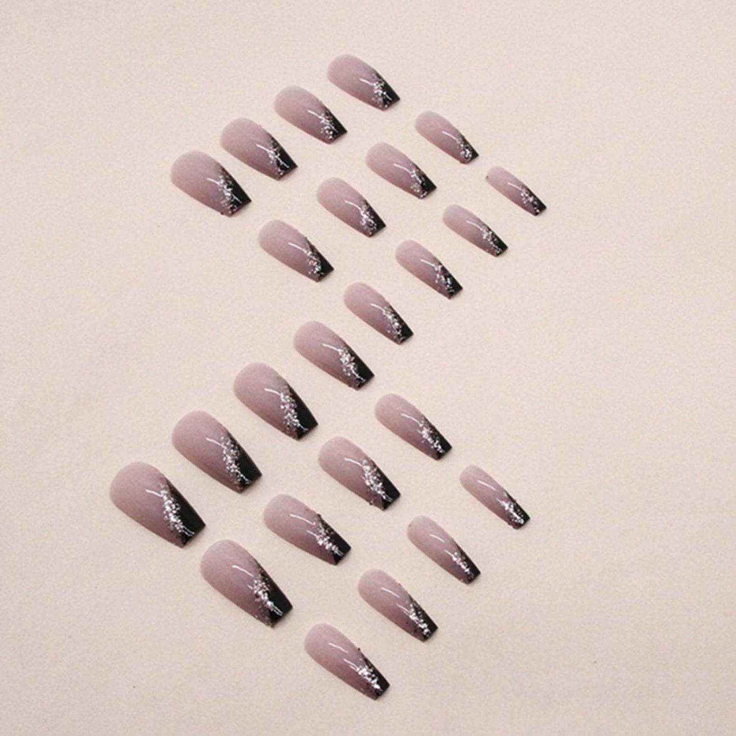 YoYoee Medium Coffin Press on Nails French Cute False Nails Acrylic Bling Fake Nails Reusable Nails Tips for Women and Girls 24PCS