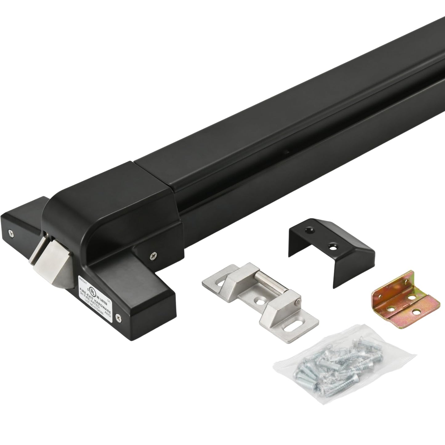 33.5" Panic Bar Exit Device with Exterior Lever Lock & Key Set, Commercial Push Bar Door Lock with Roller Strike Plate & End Caps, UL10C & ANSI Grade 1 Certified Emergency Exit Hardware