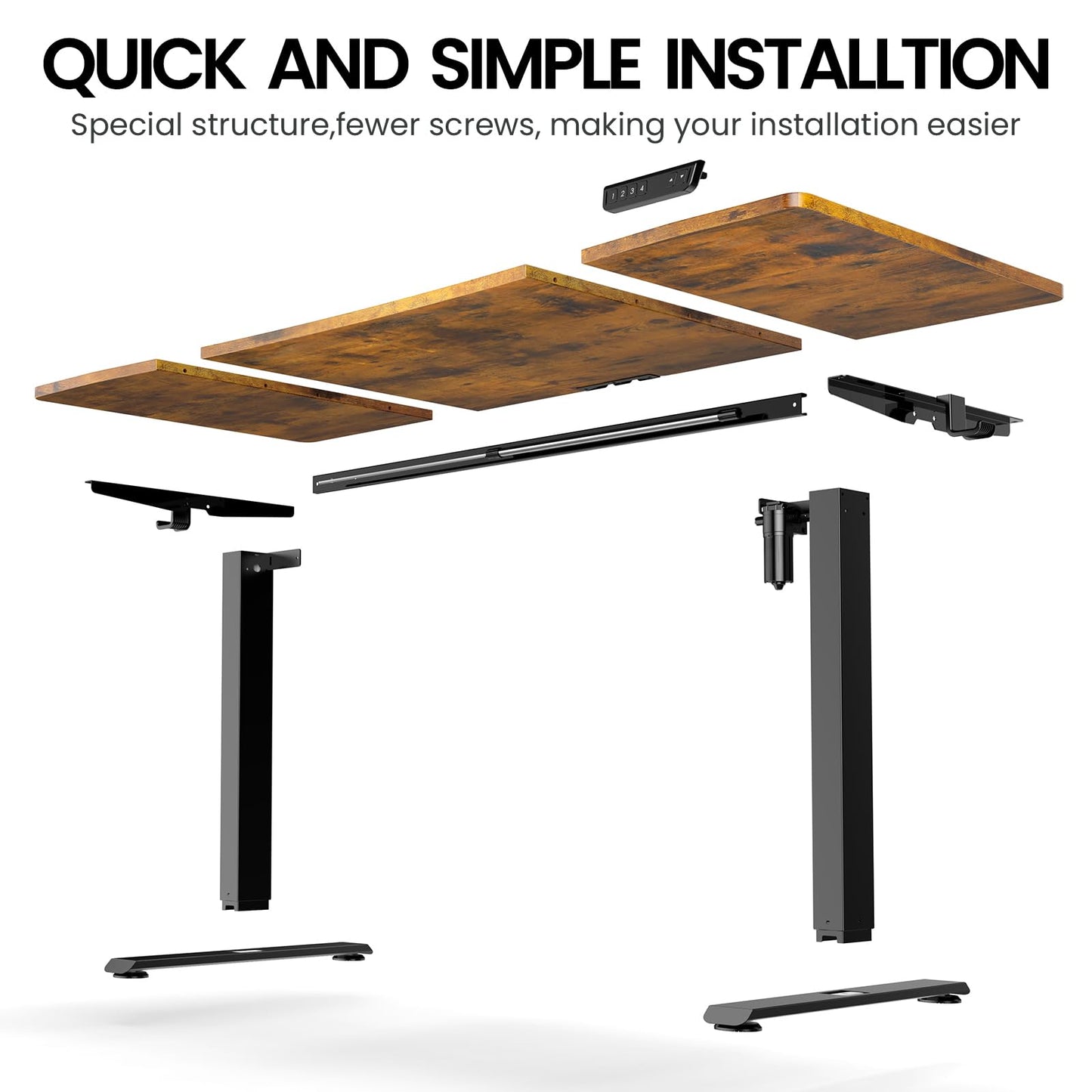 Veken 63 x 28 Inch Electric Standing Desk with Adjustable Height, Sit to Stand Computer Table for Study, Work or Gaming, Home Office Desk Brown