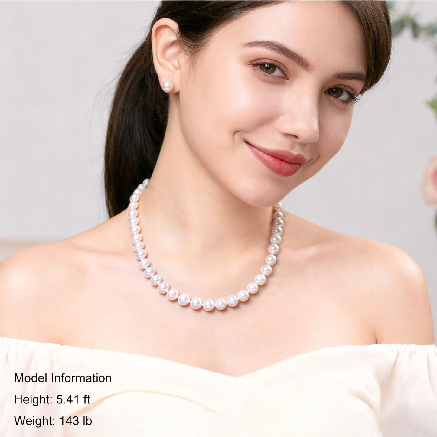 ZoVanHee Freshwater Cultured Pearl Necklace Set Includes Stud Earrings Genuine Pearl Jewelry Gift for Women for Mother's Day, Valentine's Day, Anniversary, Birthday, Wedding