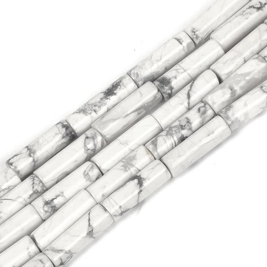 HAAMIIQII Natural White Howlite Tube Beads 13x4mm Column Stone Cylinder Gemstone Loose Beads for Jewelry Making Strand 15 Inch (28-29pcs)