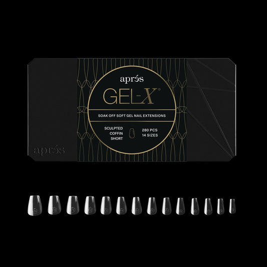 Apres Gel-X® Coffin Box of Nail Tips | 280 Gel-X Tips, Soft Tips, 14 Sizes 00-9 | Half-sizes Included (Sculpted Coffin Short, 280 Count)