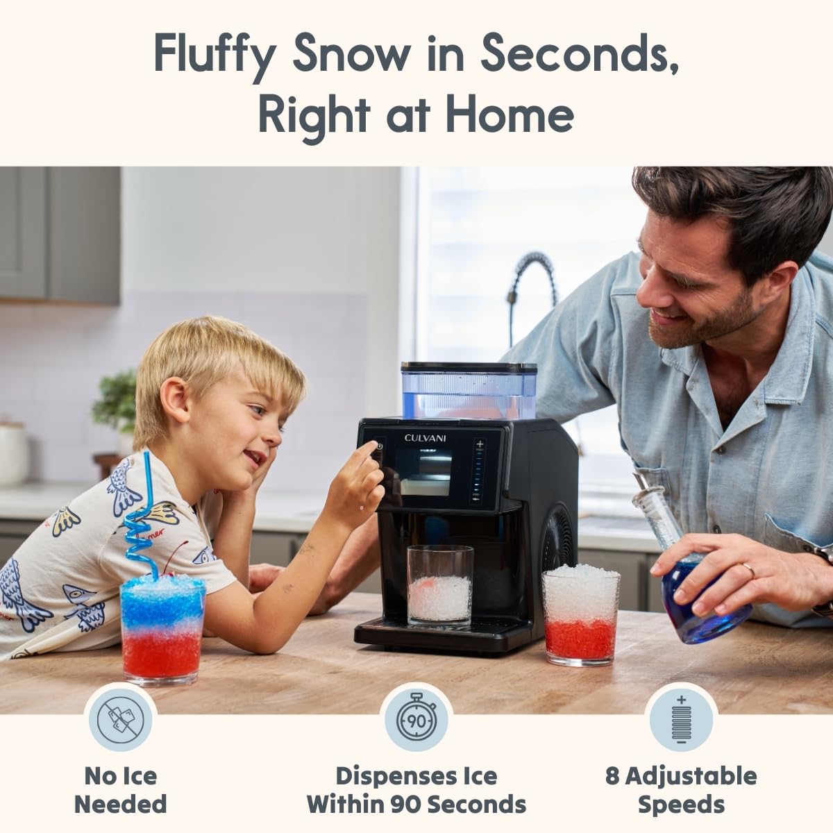 Culvani Snowlux Shaved Snowflake Ice Machine | Self-Cleaning, 8-Speed Custom Texture Control, Professional Cooling System, Sugar-Free Friendly | Smoothies, Snow Cones, Cocktails & Frozen Desserts