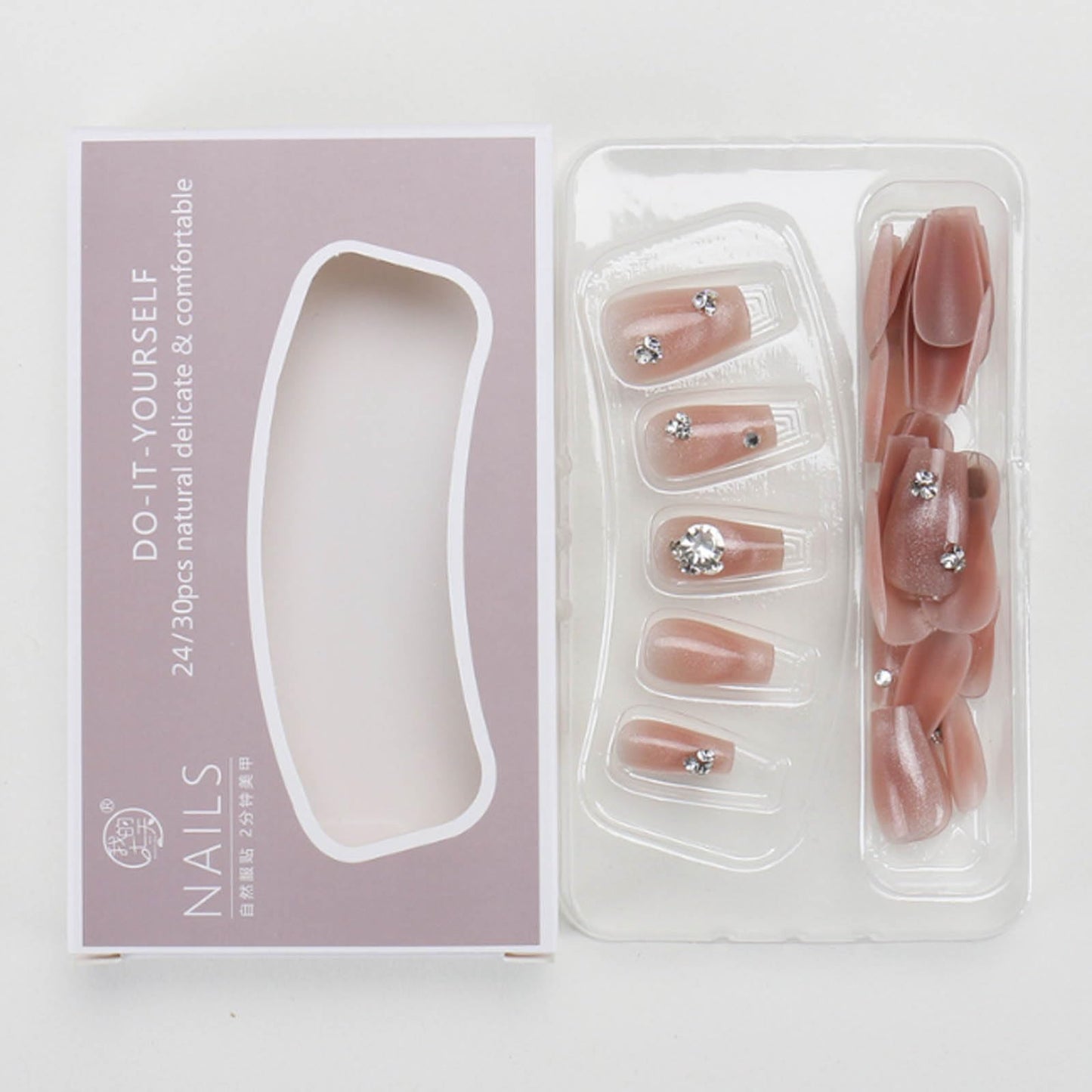 Hkanlre Long Coffin Fake Rhienstones Nails Tips Bling Gradient Press on Nails Full Cover False Nails for Women 24PCS