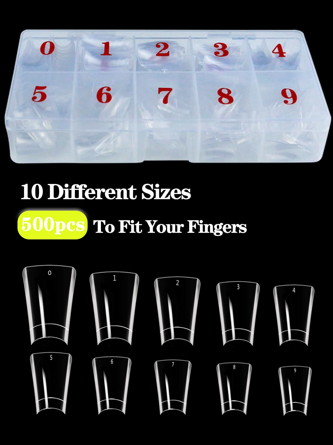 500PCS Duck Nail Tips for Acrylic Nails, Clear Nail Tips Duck Feet Fan Flare Tips, Half Cover False Nails Short Duck Tip Nails 10 Sizes Curved French Fake Nail Extension Tips with Box