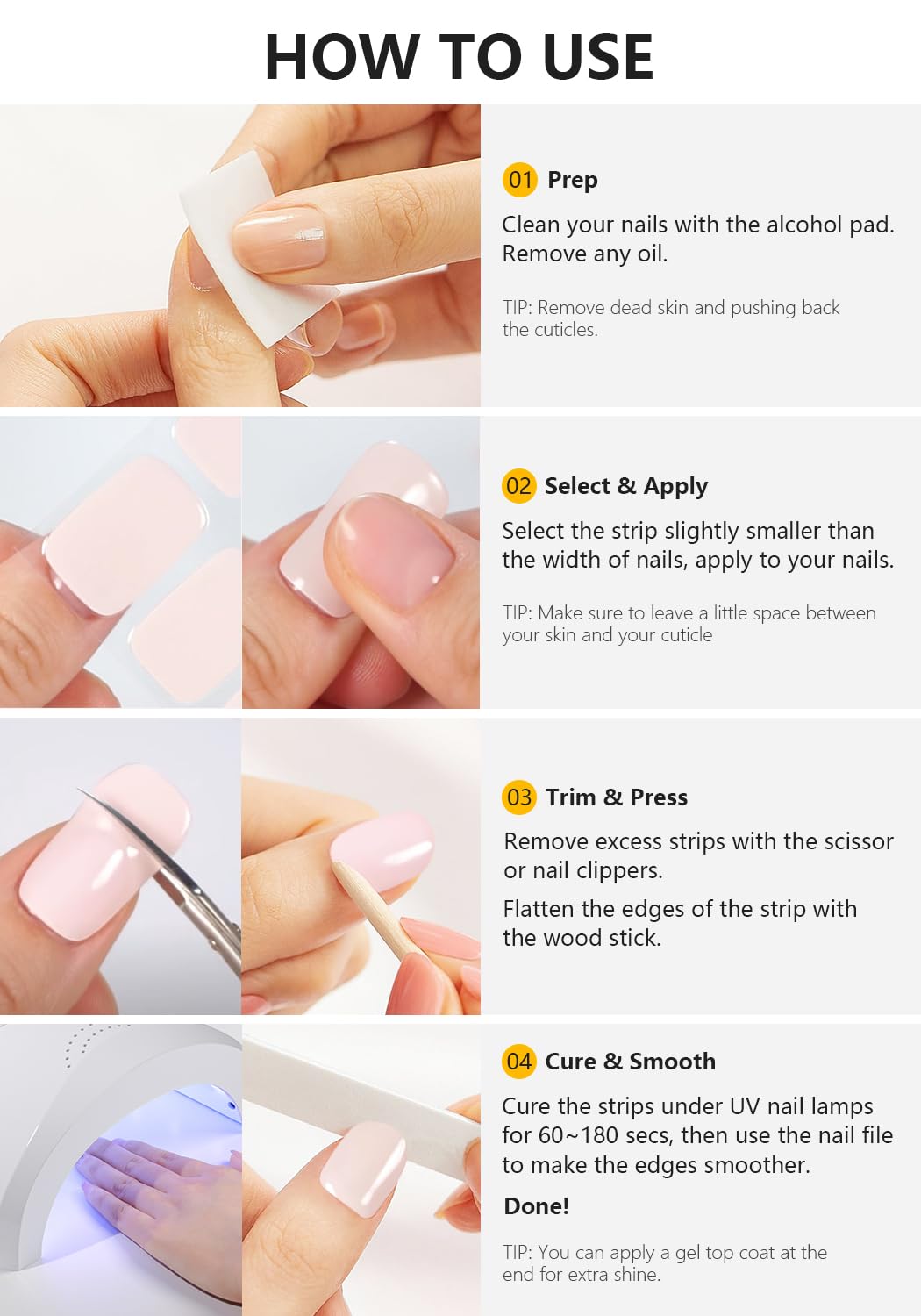 AutyaMee Semi Cured Gel Nail Strips (Pink Daisy), French, 20 Pcs Gel Nail Wraps, Stickers, UV Light Required, Salon Quality, Long Lasting