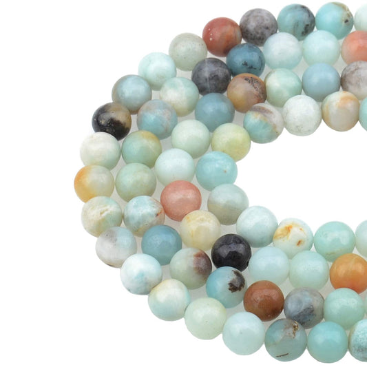 LPBeads 100PCS 8mm Natural Colorful Amazonite Gemstone Round Loose Beads for Jewelry Making with Crystal Stretch Cord