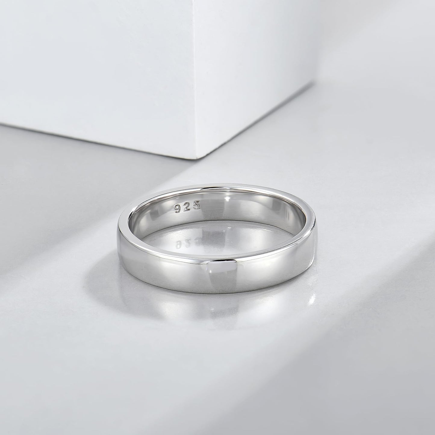 STARCHENIE Solid 925 Sterling Silver 4mm Wedding Band Ring, Comfort Fit High Polish, for Men and Women (Size 7)