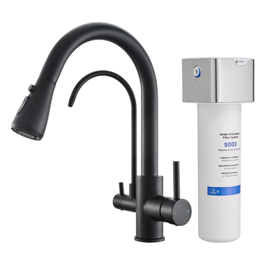 GIMILI 3 in 1 Black Kitchen Faucet with Under Sink Water Filter System, Reduces Lead, Chlorine, Bad Taste & Odor, Kitchen Sink Faucet with Drinking Water Faucet