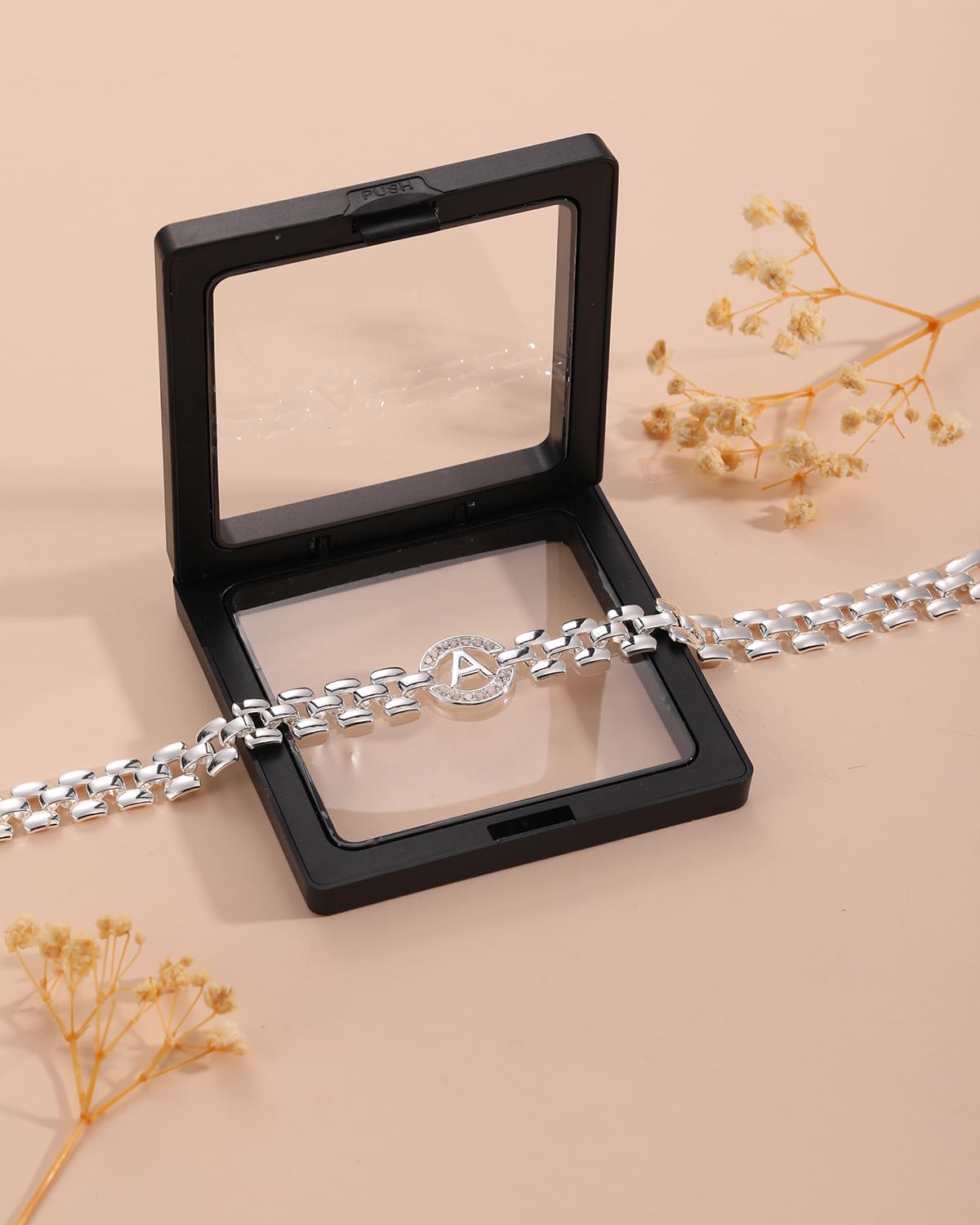 WEDDINEN Initial Bracelet,Silver Letter Bracelets for Women, Thick Bangle Wrist Gold Alphabet Bracelets for Women, Christmas Gifts for Women Jewelry Initial P Charm Chain