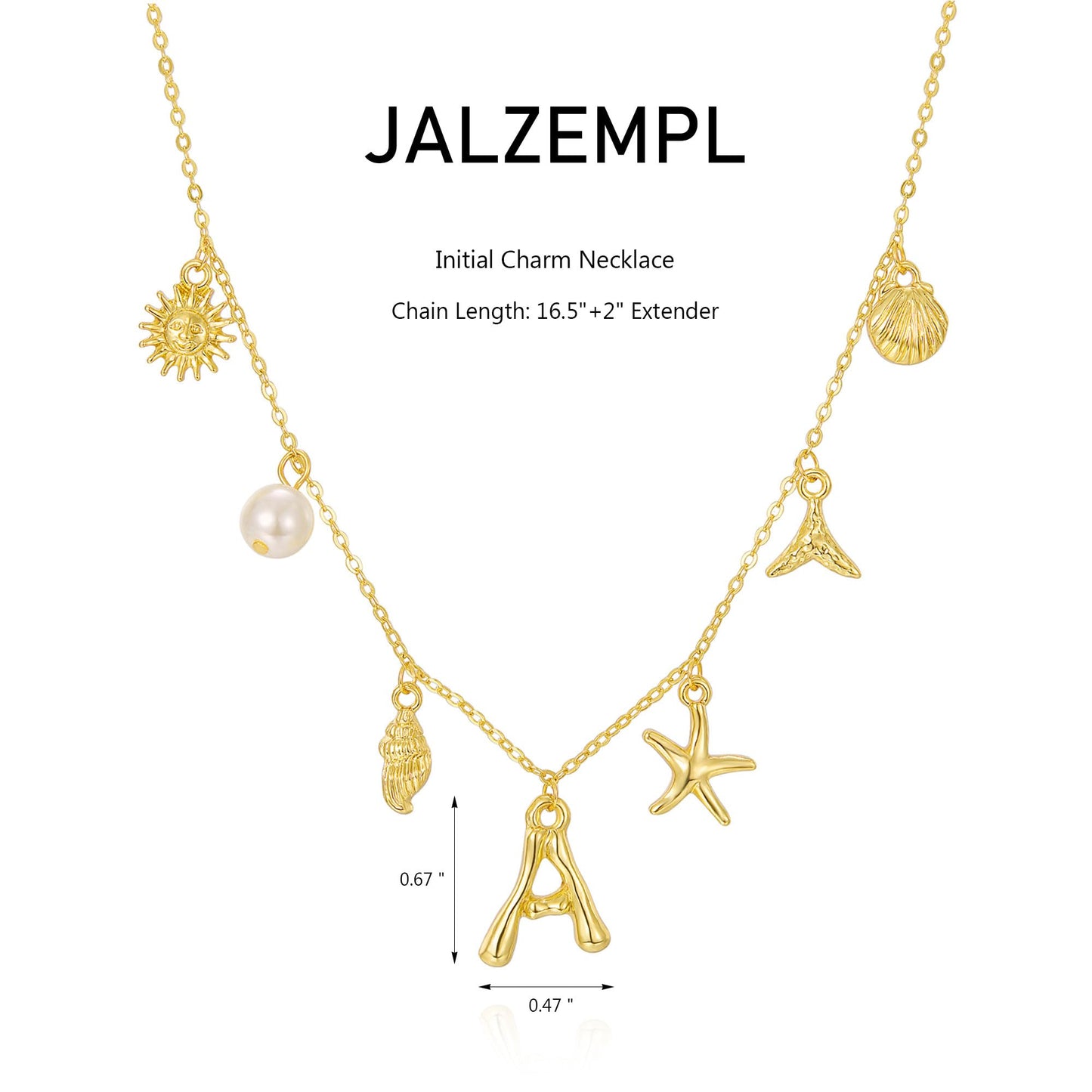 JALZEMPL Initial Charm Necklace For Women Shell Seashell Summer Beach Letter 14K Gold Plated Pendant Starfish Surfer Boho Jewelry Gifts (N)