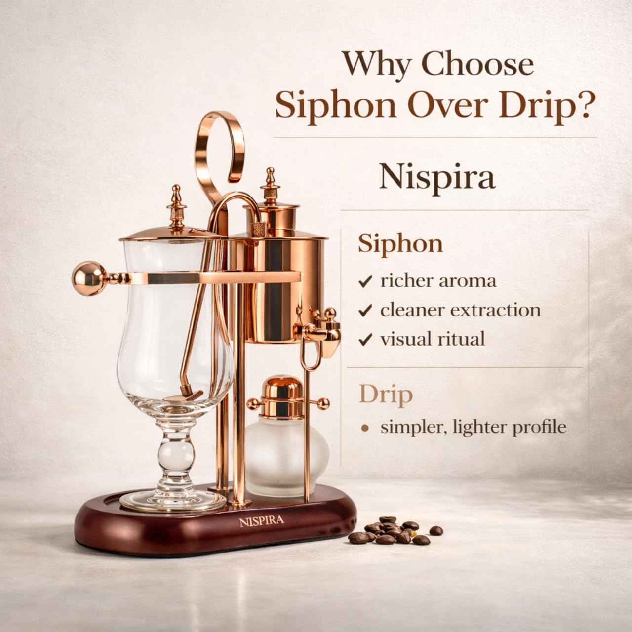 Nispira Belgium Royal Family Balance Syphon Unique Gravity Vintage Coffee Maker Vacuum Brewing System Copper 500 ml