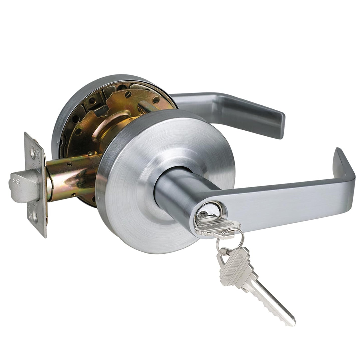 HISAFE Heavy Duty Commercial Storeroom Door Lever, Grade 2 ADA Door Handle, Satin Chrome Finished, UL 3 Hour Fire Rated Ergonomic Lever for Store Room Door, 70mm Latch