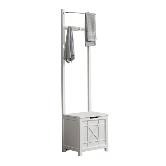 Derby Laundry Hamper with Seat & Towel Rack – Storage Stool for Entryway, Laundry Room, or Bathroom by Alaterre Furniture (White)