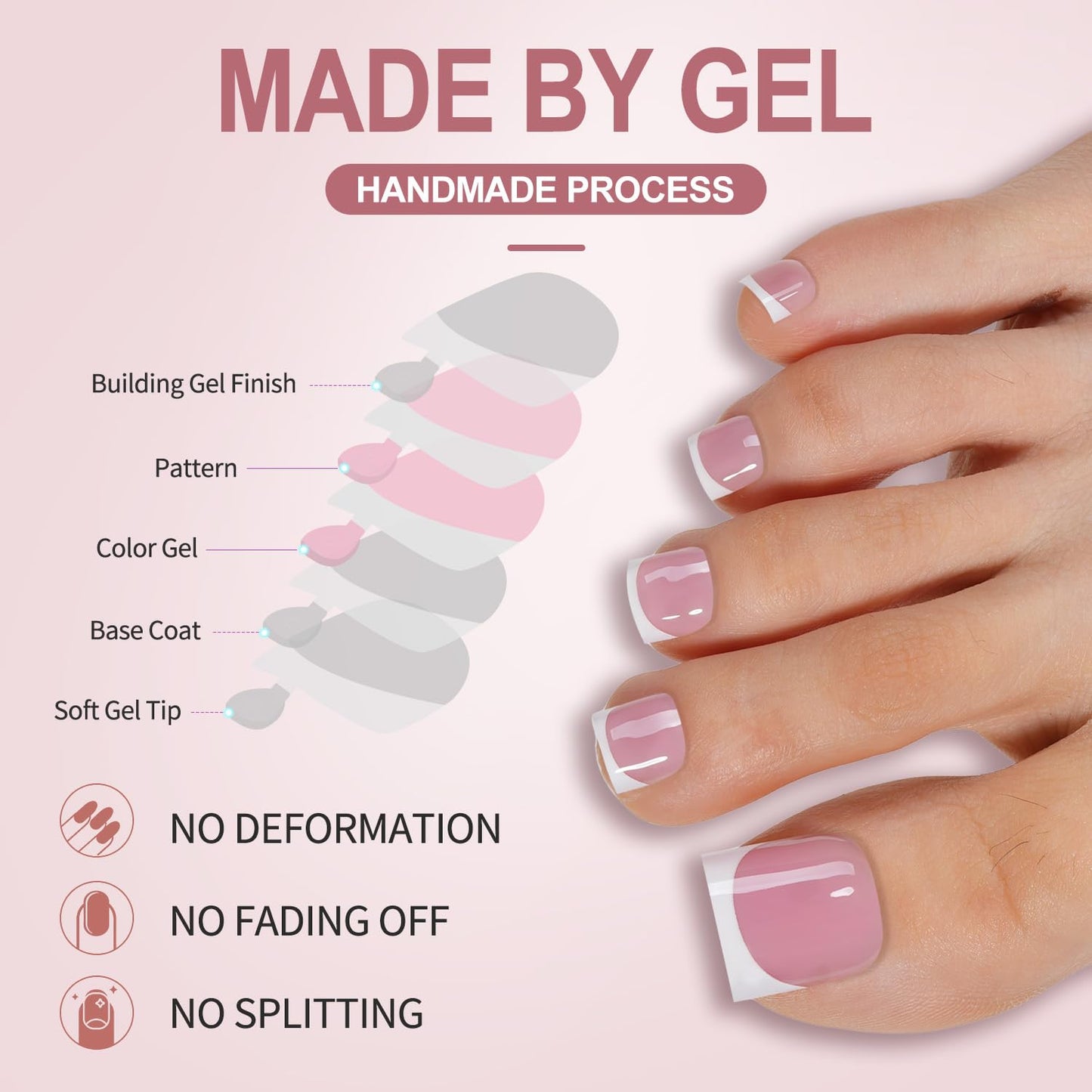 Misssix French Tip Press on Toe Nails, 300PCS French Square Toe Nail Tips, Soft Gel False Toenail, Acrylic Soak off Fake Toe Nails for Women Nail Art DIY 15 Sizes