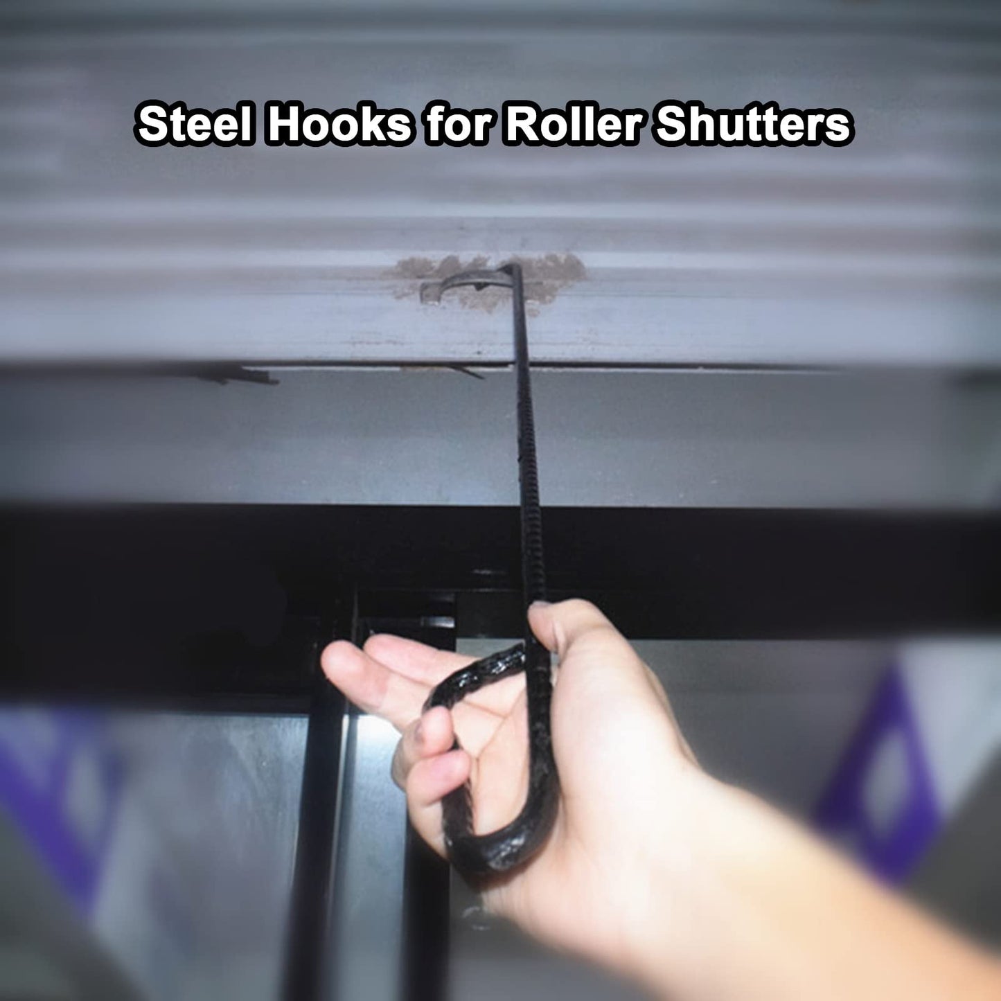 Heavy-Duty Rolling Shutter Door Hook - 8mm Thick Metal Steel Lifter Bar, Available in 50-160cm Lengths for Easy Shop Door Opening