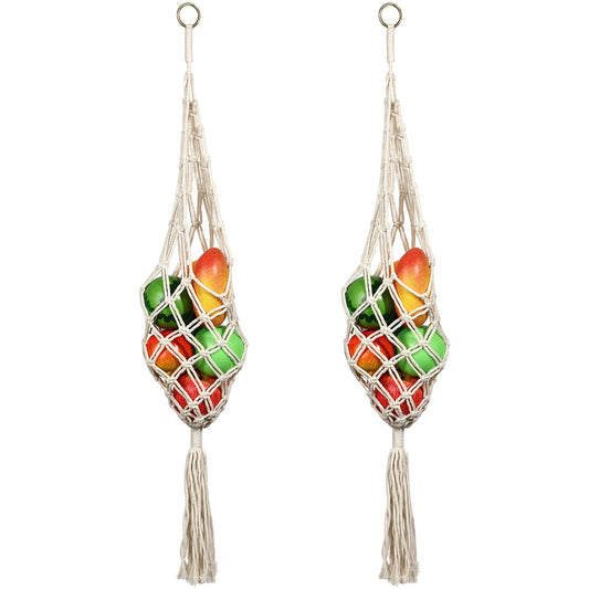 Geiserailie 2 Pieces Hanging Fruit Basket Macrame Hanging Basket Vegetable Breathable Storage decor for Potato Onion and Fruit Storage Boho Decor for Kitchen
