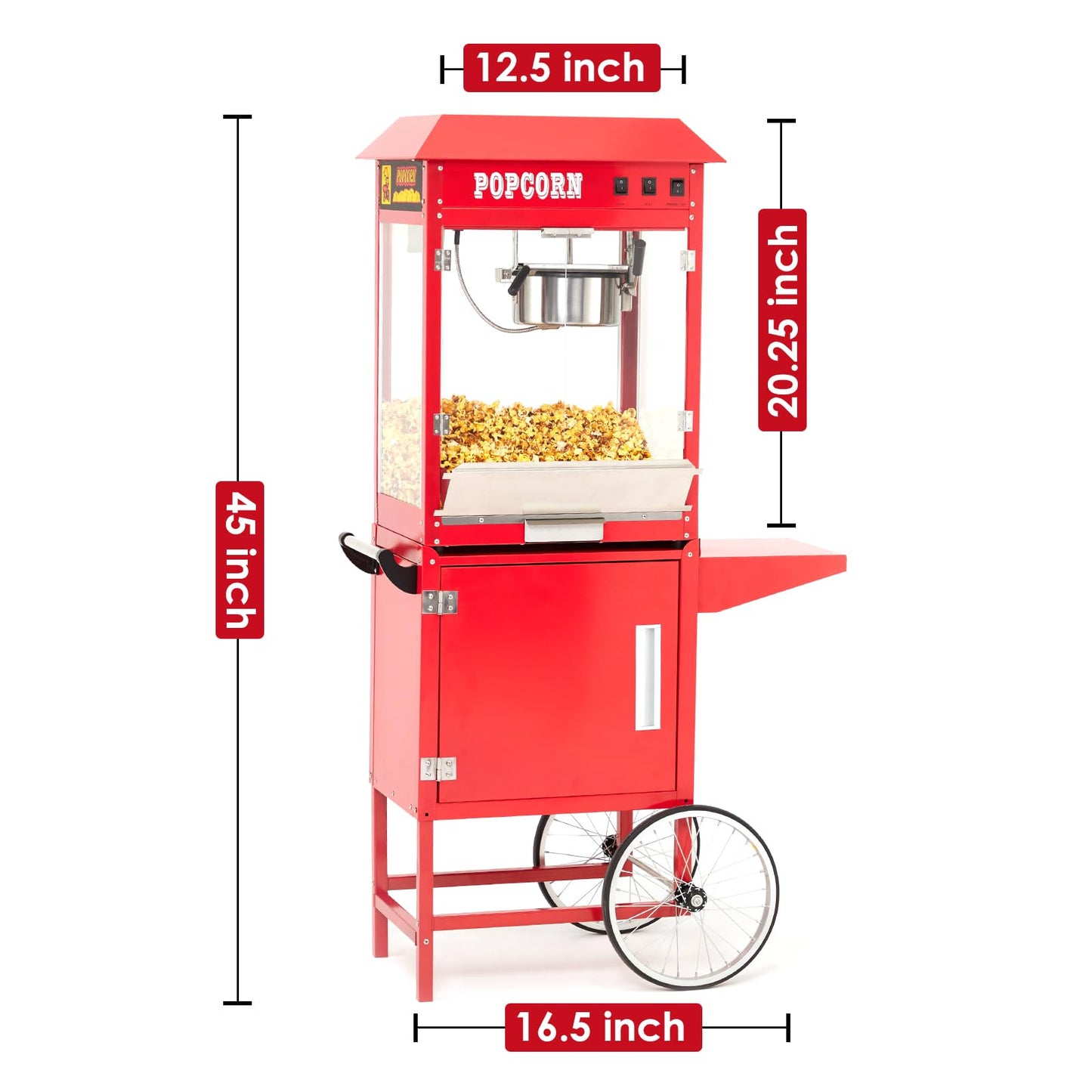 Takywep Commercial Popcorn Machine, Popcorn Maker with Cart and 10 Oz Kettle Makes Up to 64 Cups, 3-Switch Control, Theater Style Popcorn Poppers