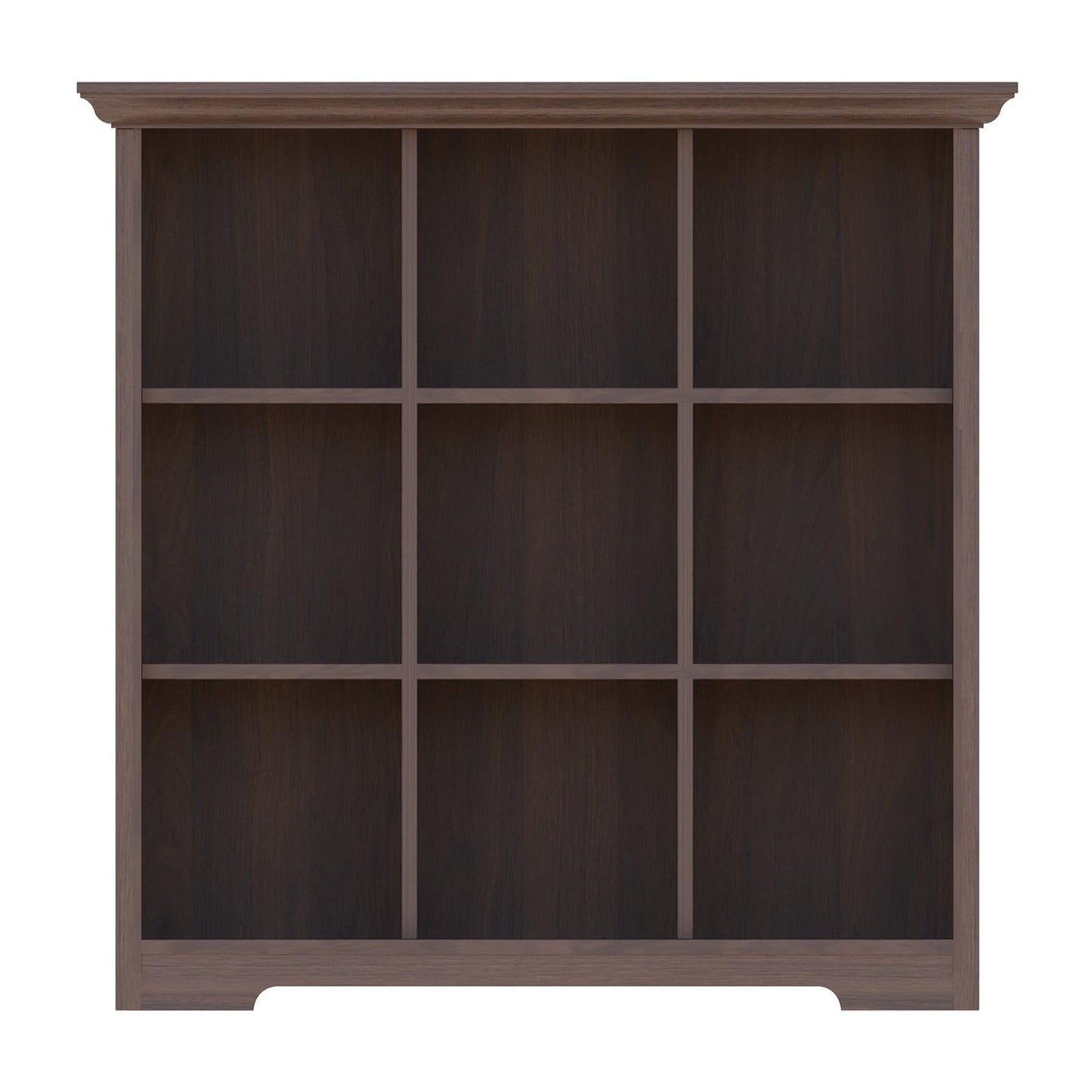 OSCHF Cube Shelf Bookcase with Base - Wooden 3 Tiers Floor Standing Low Storage Cabinet for Home and Office, 9-Cube Lattice Bookshelf, Walnut