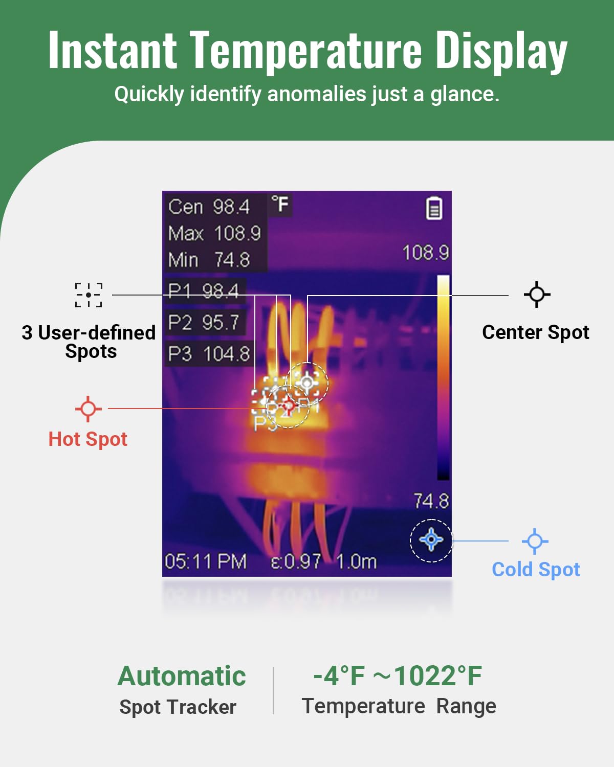 HF256 Thermal Imaging Camera, 256 x 192 IR Resolution, Super Resolution 320 x 240 Therma Camera, 3.2" LCD Screen, 25 Hz Frame Rate, High/Low-Temperature Alarm, 16 GB Storage Infrared Camera
