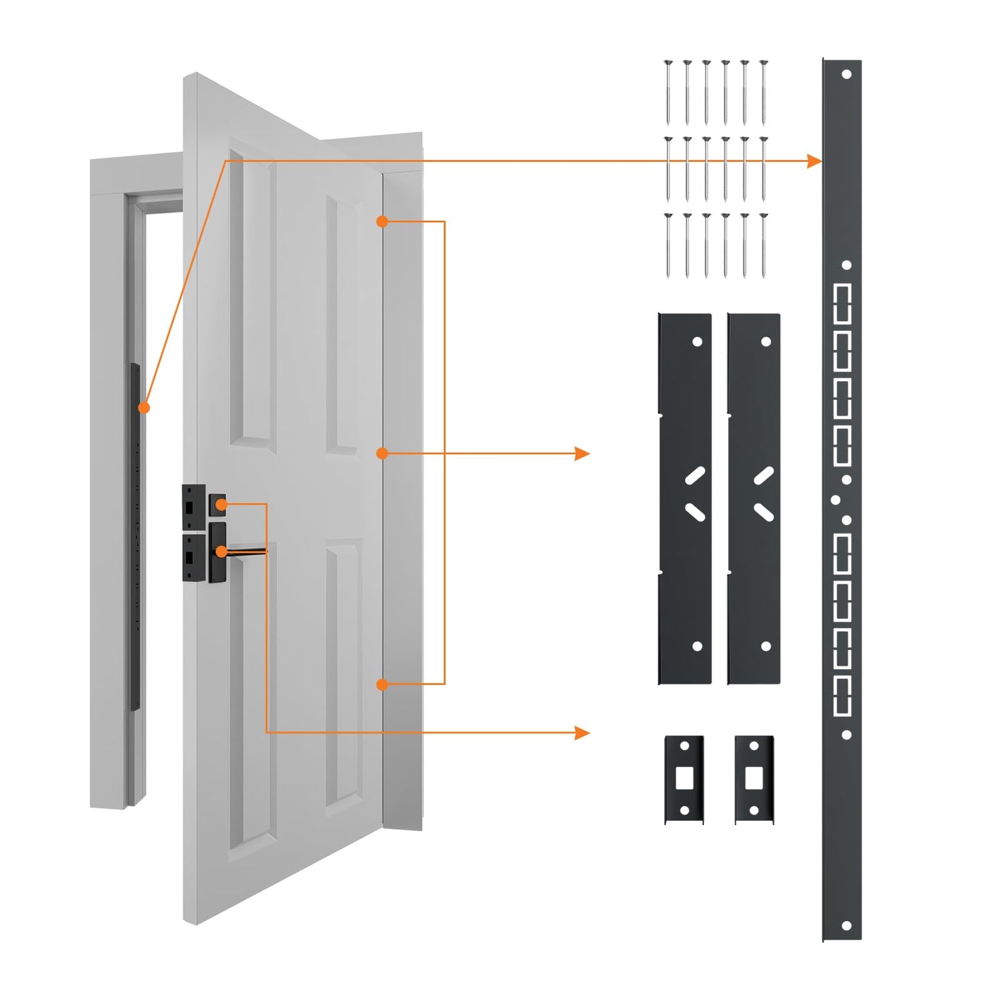 Yuleimy Door Armor MAX 5-Piece Kit - 46" Heavy Duty Steel Door Reinforcement System, Anti-Kick Security Plates for Jamb, Hinges & Lock, Easy 30-Min Install with Template, Corrosion Proof Black