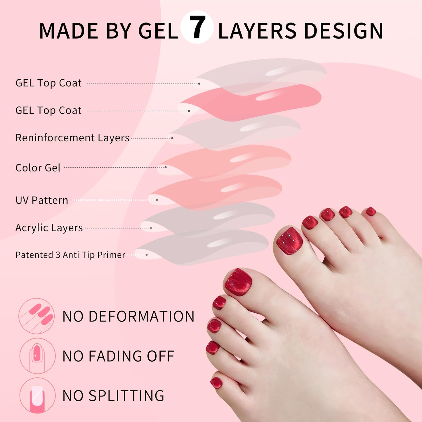 Cat Eyes Press On Toenails,14 Sizes-28 Pcs Soft Gel Red Short Square Fake Toenails Kit with Toenails Glue, Natural Reusable Stick On False Toenails for Women and Girls (Skycloud Red Toenails) SK0753