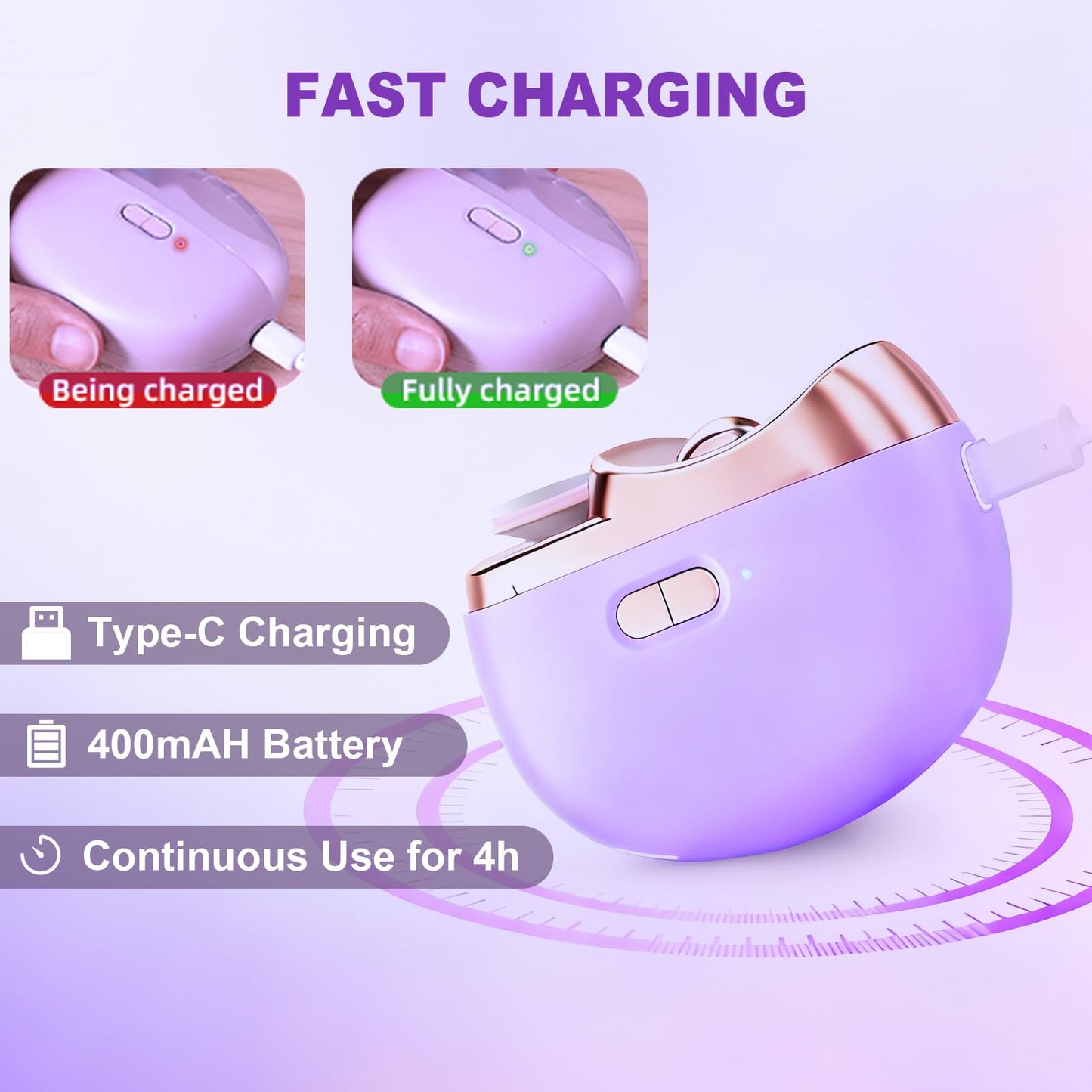 Electric Nail Clipper, 2 in 1 Electric Nail Clippers for Seniors and Adults, Baby Automatic Nail Clipper with Polishing, Light & Storage, Smart Nail Clipper 2-Speed for Fingernail (Purple)