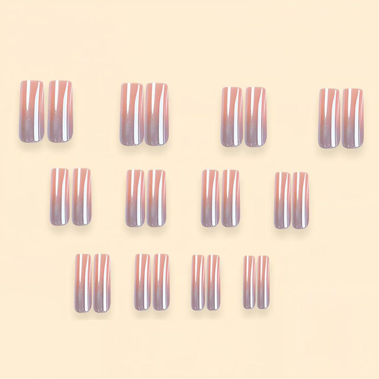 SHIQIXIANNV Pink Electroplated Press on Nails Long Coffin Fake Nails Metallic False Nail Design Full Cover Pink Gradient Chrome Glossy Acrylic Nails for Women and Girls DIY Manicure Decoration 24Pcs