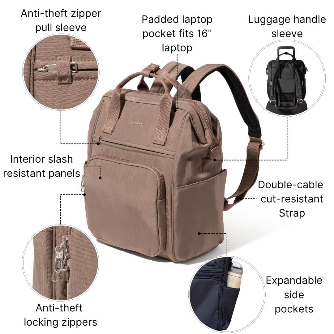 Baggallini Securtex Anti-Theft Windsor Backpack for Travel, Work & College, RFID & Locking Zipper, Up to 16" Laptop