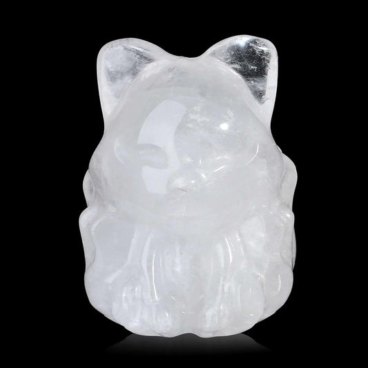 LAIDANLA 2" Clear Quartz Fox Figurine Healing Crystals Fox Statue Hand Carved Natural Gemstone Polished Reiki Spiritual Pocket Animal Sculpture Home Office Room Desk Decor