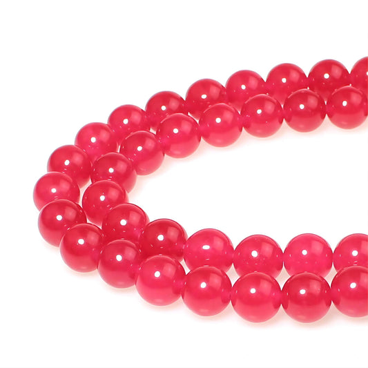 MJDCB Stone Beads 8mm 43pcs Round Light Rose Red Jade Loose Gemstone Bead Charms for Jewelry Making Bracelet Necklace Earring Pendant