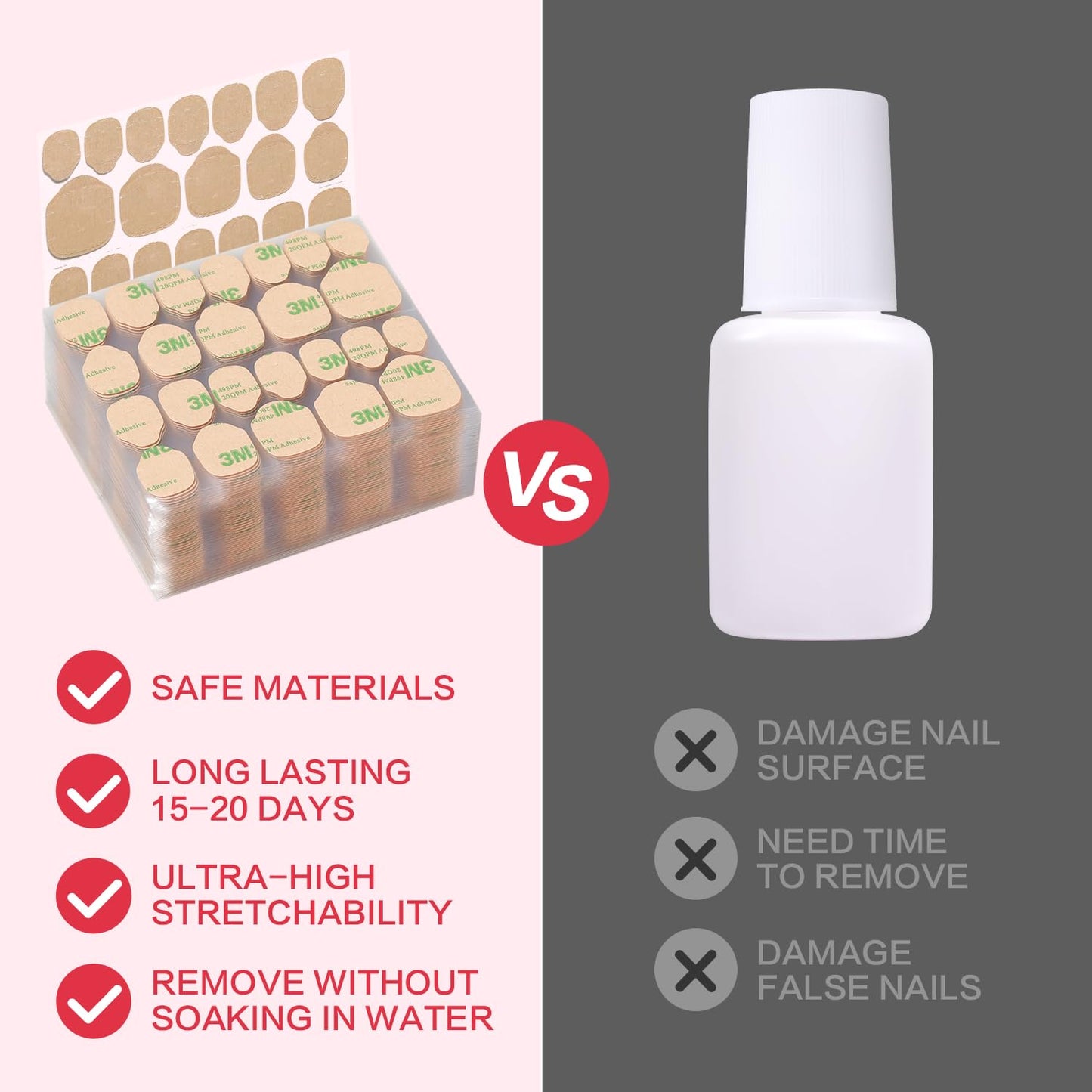 Curvlife 50 Sheets High Polymer Jelly Glue for Fake Nails, 12 Sizes Waterproof Breathable Double-Sided Nail Adhesives, 0.4mm Thick Press On Nails Glue Stickers for Daily Use