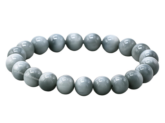 Amazing Gemstone Grey Cats Eye Bracelet for Women Men's Gifts - Protection Healing Crystal Bracelet - 8mm Gemstone Beaded Stretchable Bracelet Pulseras Para Hombres Mujer Stocking Stuffers Mothers Day Gift